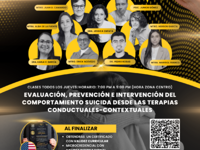 📘🤝DIPLOMADO: EVALUACIÓN, INTERVENCIÓN Y PREVENCIÓN DEL COMPORTAMIENTO SUICIDA DESDE LAS TERAPIAS CONDUCTUALES-CONTEXTUALES 🛡️🧠💚
